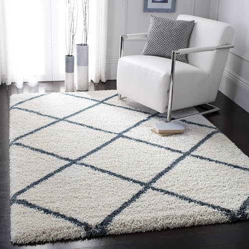 Image of Carpet for Hallway, Kitchen, and Modern InteriorsCarpetCozy Shag Runner for Living Room, Bedroom & Office Decor ETC Size 5x7 feet, Patten-Solid Ivory Blue B
