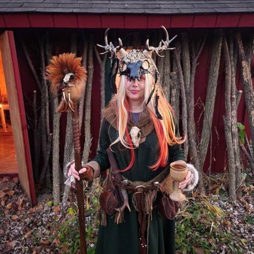 L'VOW Viking Troll Cross Belt Long Rope Ring Knotted Belt Norse Witch Waist Belt Shaman Pagan Medieval Antlers Accessory4