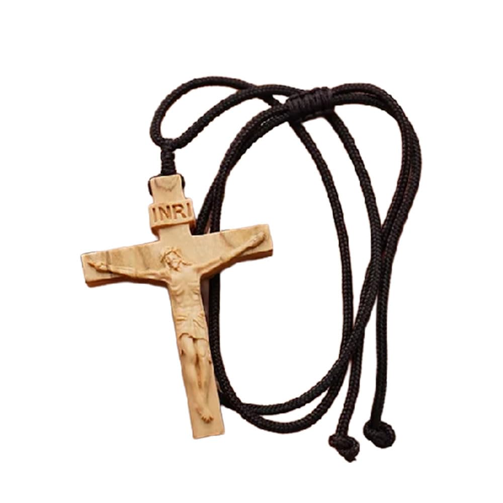 KERNES Collar de madera con cruz de Jesús, collar con colgante de madera de Jesús en la cruz, collar de oración de amor y creencia para hombres y mujeres