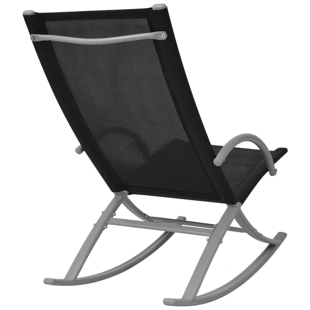 Makastle Lot de 2 Fauteuil à Bascule Rocking Chair intérieur extérieur, Chaises Berçante à Balcon Jardin, Chaises a Bascule Fauteuil, Acier et textilène Noir 53 x 92 x 86 cm