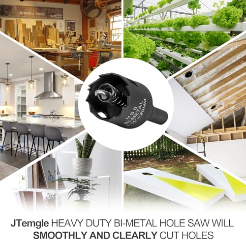 Image of 1-1 /8 Inch Hole Saw with 9.1mm Triangle Shank Arbor, JTemgle Bi-Metal Hole Saw Heavy Duty Hole Cutting Tool for Cornhole Boards, Recessed Lights, Wood, Plastic, Drywall & Soft Metal