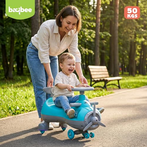 Image of Baybee Cruzo Baby Swing Cars for Kids | Twister Push Ride on Baby Cars with RGB Lights & Music | 360 Rotation Smooth Wheels Indoor & Outdoor Push Magic Car for Kids 2+ Years Boys Girls (Blue)