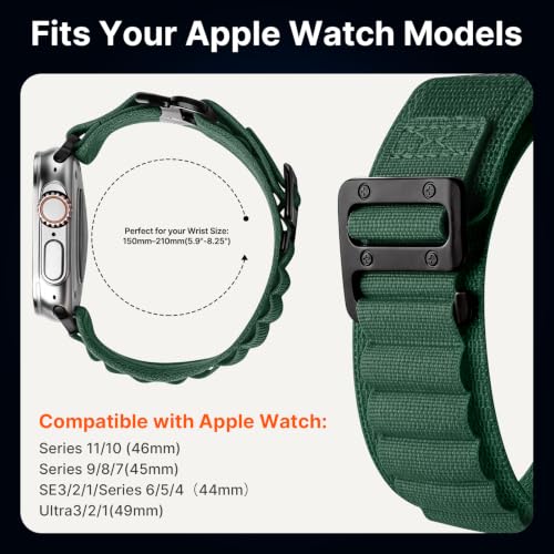 Image of Fullmosa Nylon Alpine Loop Strap for Apple Watch 49 46 45 44 42mm, Green