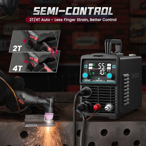 Image of Bestarc Plasma Cutter, [Pilot Arc][Large LED Display] 55A bestarc Plasma Cutter Machine 110 /220V Dual Voltage, 5 /8 Inch Clean Cut 3 /4 Inch Max Cut, Post Flow Mesh Cut, 2T /4T for Beginners DIY, Black