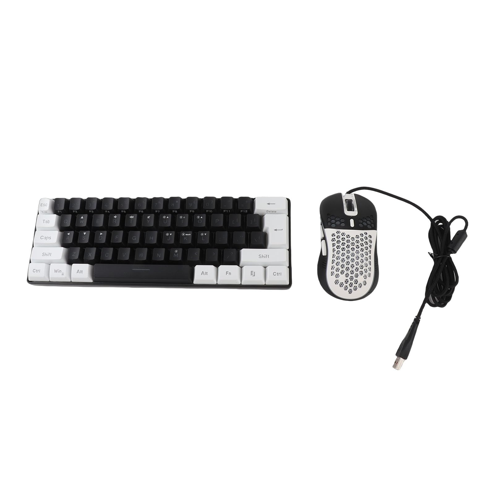 Tastiera ergonomica con 61 tasti RGB illuminata con cavo, tastiera da gioco con mouse, per giocatori e ufficio, materiale ABS (cornice nera centrale bianca)