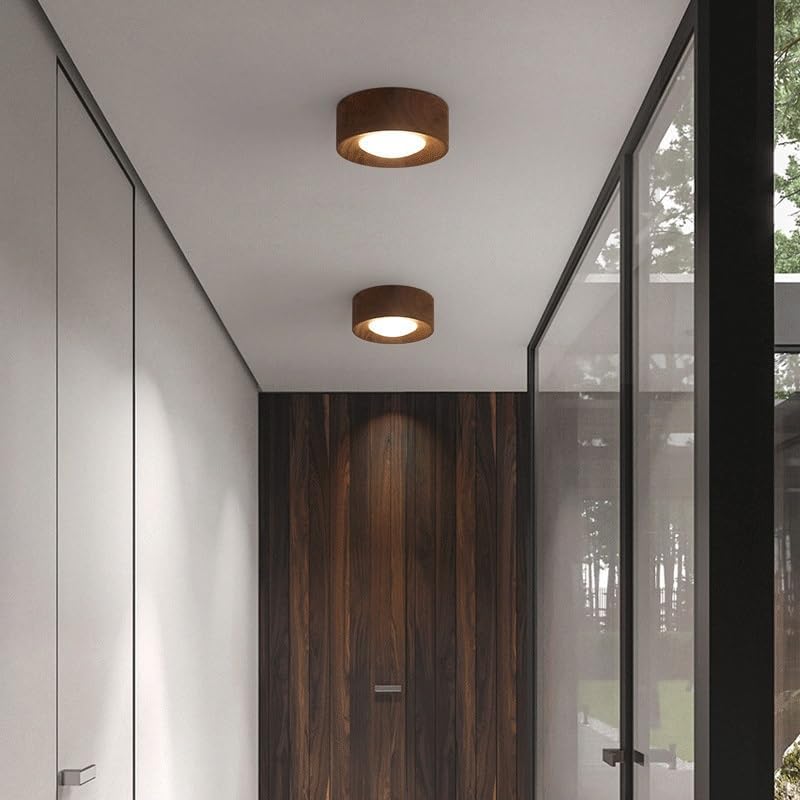 Elegant and Fashionable Walnut Color Round Ceiling Lamps New Chinese Modern Simple Corridor LED Three Adjustable Close to Lights for Living Room Dining Bar image 2