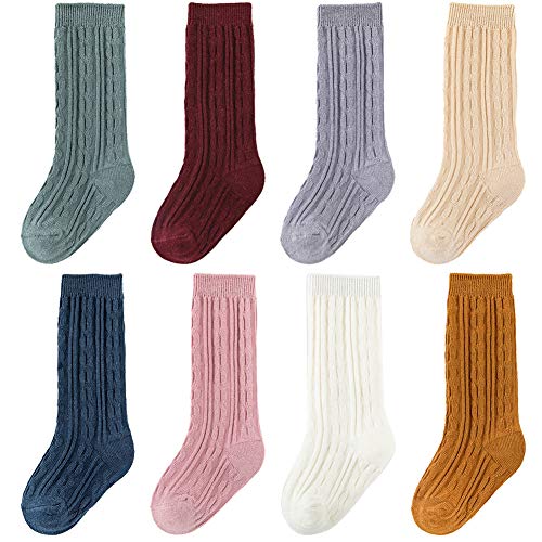Zumou Toddler Knee High Socks 8 Pairs Baby Little Girls Cable Knit