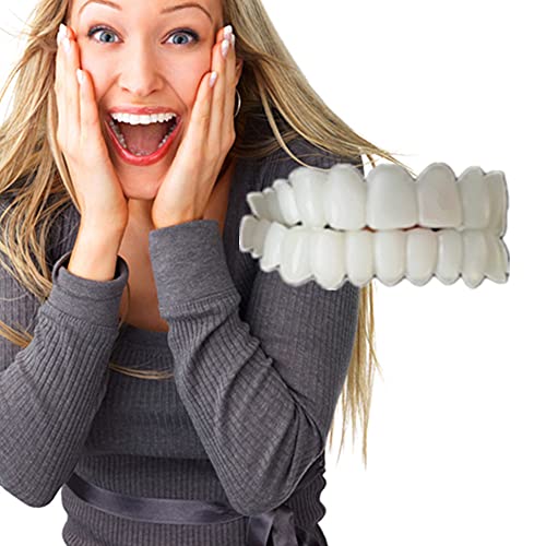 Image of Silicone Gel Snap on Perfect Smile Upper Lower Teeth Tooth Braces White Products with Storage Box, with Mirror (Black Box)