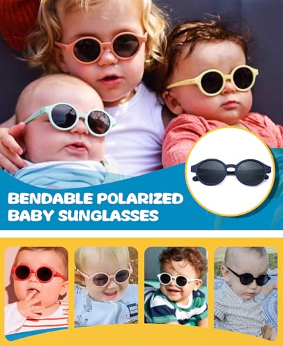 Image of NULOOQ Polarized Baby Sunglasses with Silicone Strap - Bendable TPEE Flexible Infant Sunglasses 0-24 Months