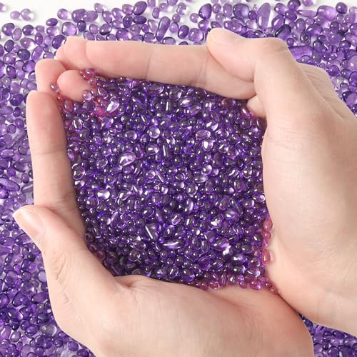 Image of T4U Fish Tank Gravel 2 LB, Tumbled Small Rocks for Aquarium, Glass Beads for Vases, Succulent Rocks for Plants, Aquarium Gravel Decorative Pebbles for Terrarium Crafts Vase Filler, Purple