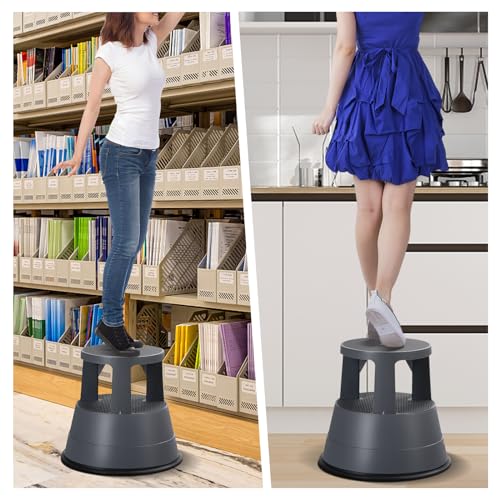 Image of Giantex Rolling Step Stool, Library Stool w /Non-Slip Platform, Thick Rubber Ring, Outdoor Indoor Portable Round Step Stools with Wheels for Adults, Seniors, Kids, Max Load 330 lbs