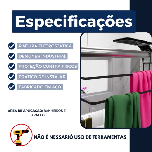 Suporte Duplo Porta Toalhas Toalheiro Box Preto Fosco 60cm