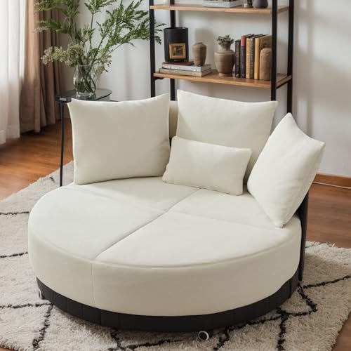Sillón giratorio oversized beige con soporte móvil miniatura 1