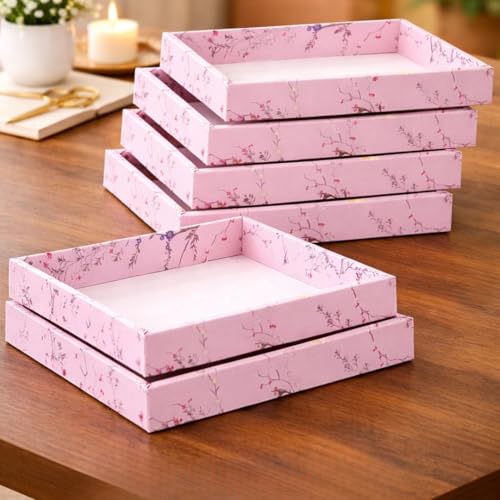 Image of SATYAM KRAFT 6 Pcs Multipurpose Folding Cardboard Gift Box | Premium Paper Hamper Empty DIY Tray for Wedding, Birthday, Gifting, Gift Packaging, Festive Foldable Hampers, Stylish Return Gifts (Pink)