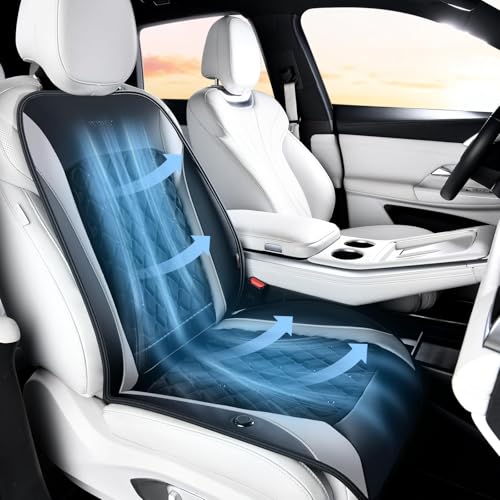 Image of Coverado 8 Turbo Fans Cooling Car Seat Cushion 12V-24V Ventilated Seat Cover 3 Adjustable Speeds Universal Fit Car SUV Truck Gray