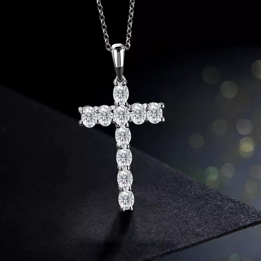 Colgantes Cruzados de moissanita de 4x3mm para Mujer, Collar de Plata de Ley 925 sólida para Compromiso, Regalos de Novia