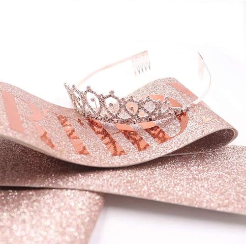 Image of Curated Cart Crystal Crown for Women and Girls - Elegant Silver Glitter Birthday Girl Sash Set with Sparkling Tiara, Perfect for Birthday Parties, Bridal Showers, and Special Occasions