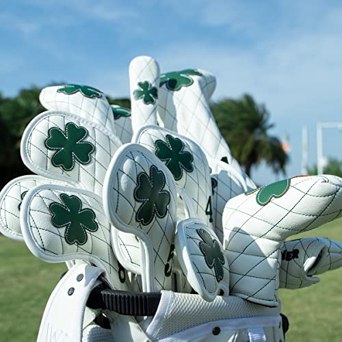 Golf Headcovers Golf Driver Fairway Hybrid Head Cover Golf Blade Mallet Putter Cover Lucky Clover Cross Pattern Premium Leather Driver Fairway(Fw) Wood Hybrid(Ut) With Number Tags #TOP5