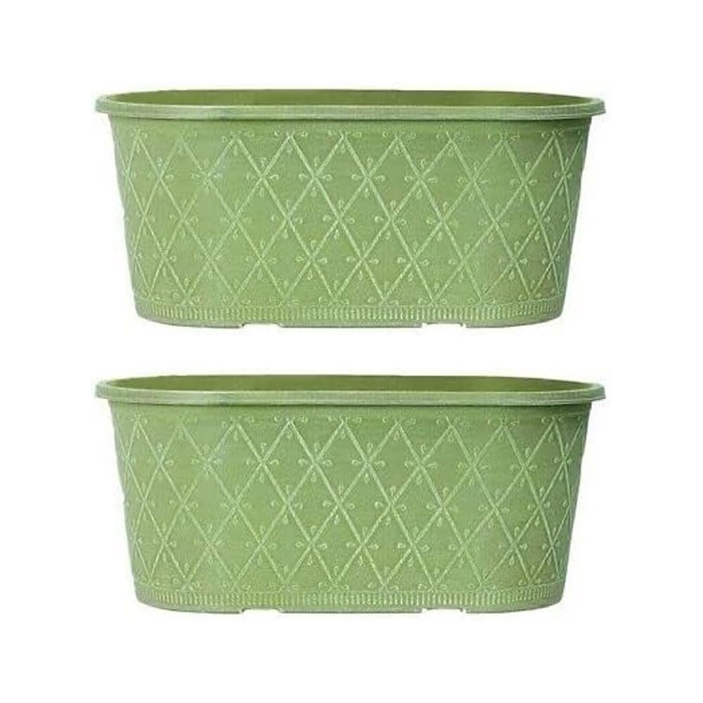 Shopior Moss Green Powdered Whitewashed Trough Window Box – Decorative Plastic Outdoor Planter With Drainage Holes – Weatherproof Outdoor Planter With Drainage Holes Flower Pot For Gardens ( - 40Cm, 2Pack)