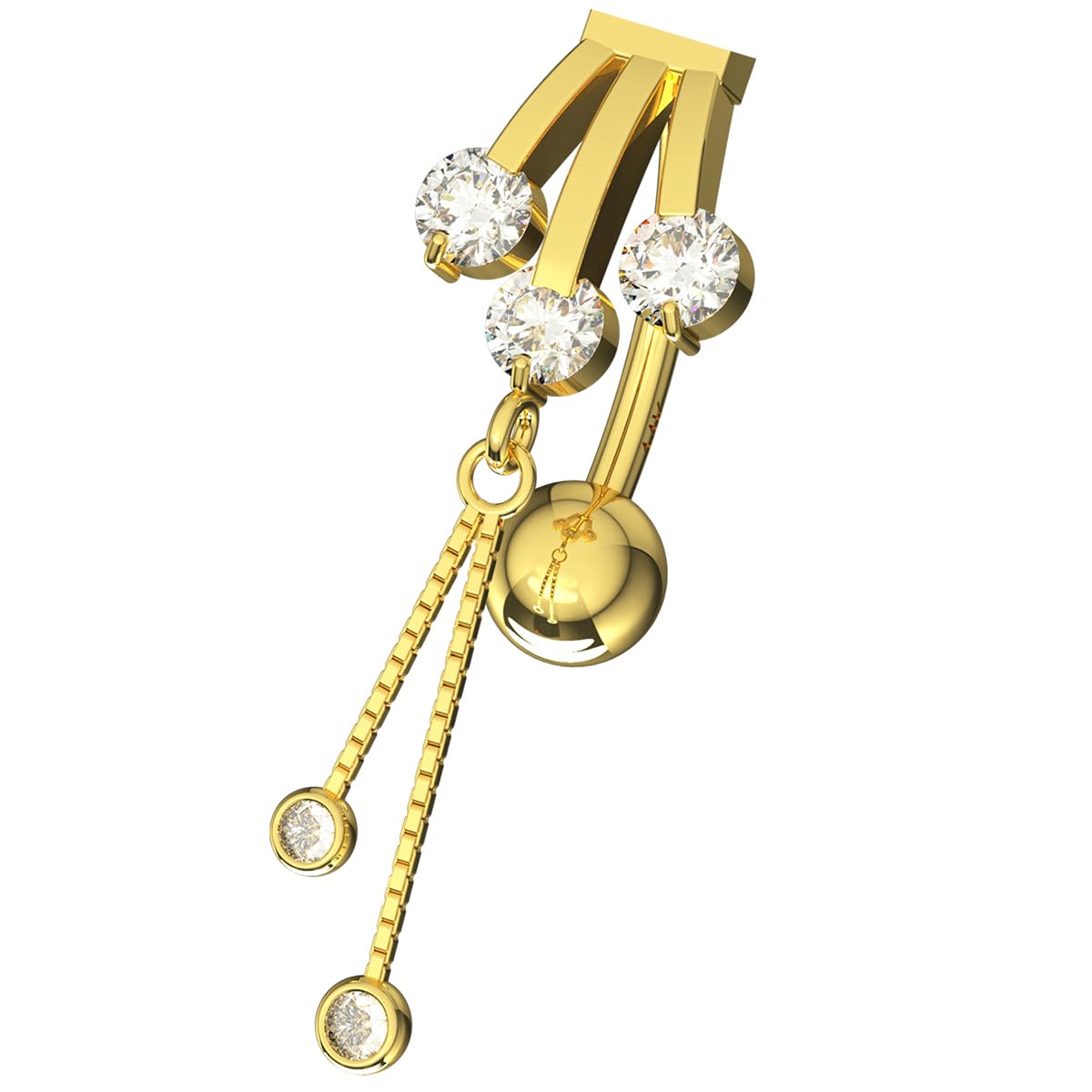 Piercing para el ombligo de oro amarillo macizo de 14 quilates con forma de aleta con doble colgante redondo en caja de cadena, joyería para ombligo de 14 quilates, calibre 14, 14 Gauge