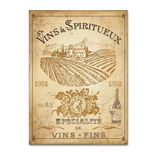 Vintage French Wine Label by Jean Plout, 18x24-Inch Canvas Wall Art