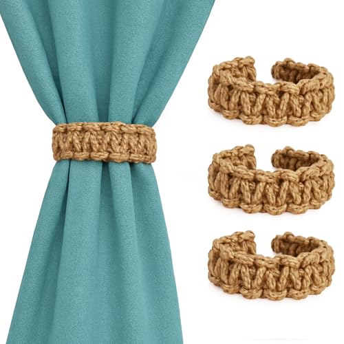 AMERTEER 3 Pack Jute Curtain Tiebacks Braided For Drapes - Rustic Curtain Holdbacks For Thin or Thick Window Draperies Boho Farmhouse Curtain Tiebacks For Home Office Room Decorations