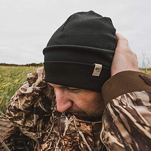 Ridge Cuff Beanie - 100% Merino Wool - Warm Winter Hat - Black #TOP6