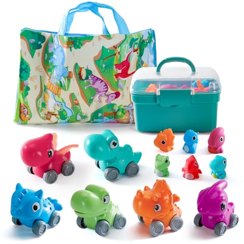 Image of SEPHIX Dinosaur Car Toys for Baby 12-18 Months - First Birthday Gifts for 1 2 3 Year Old Boy - Toddler Toys Trucks Set with Playmat for Kids Ages 1-2 | 13 Pieces