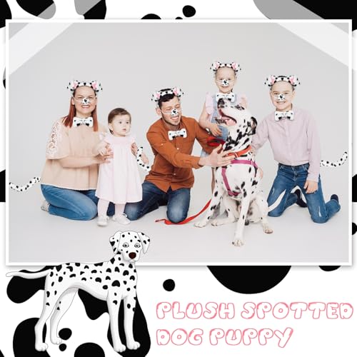 SATINIOR Welpen Kostüm Set Tierkostüm Set Hundekostüm Set Hundeohr Stirnband inklusive Puppy Haarreif mit Ohren Bowtie Schwanz Falsche Nase für Erwachsene Maskeraden Karneval (Weiß, Dalmatiner)