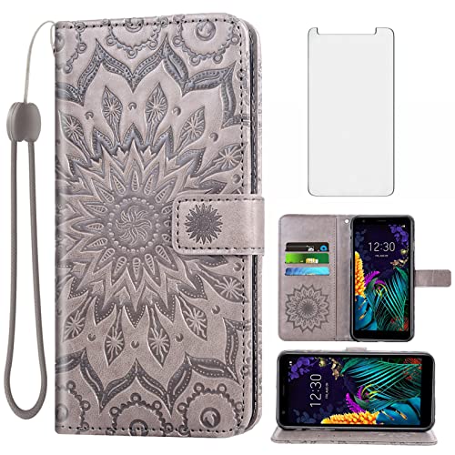 Phone Case for LG Aristo 4 Plus 4+/Tribute Royal X320/Escape Plus/Journey LTE L322DL/K30 2019/Arena 2/X2 2019/Prime 2 Wallet with Tempered Glass Screen Protector Flip Cover Card Holder Stand Cell Gray