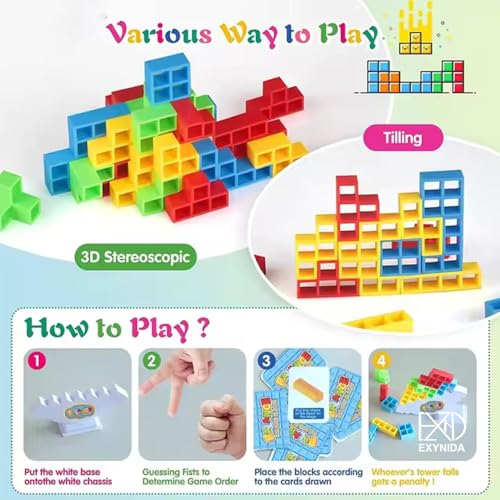 Image of Tower Balance Blocks Game - 16 Pcs Wooden Stacking Toy with 22 Challenge Cards, Family Board Games for Kids & Adults-Balancing Stacking Toys, Construction Building Blocks Set