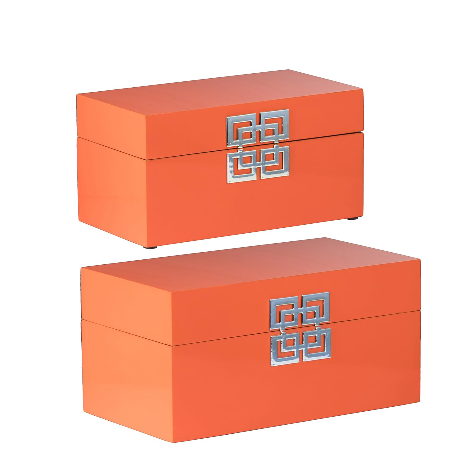 A&B Home Orange Decorative Box with Silver Accents, Set of 2