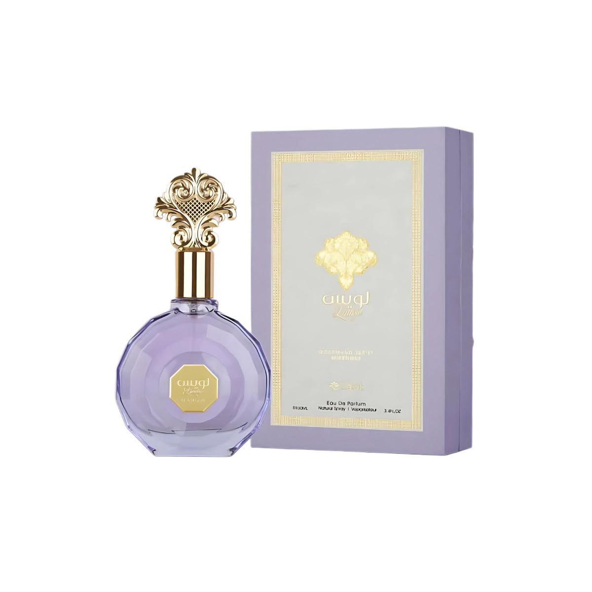 Zakat Louise mirengue Eau De Parfum, Purple Glass Bottle with Gold Ornate Cap, 3.4FL OZ