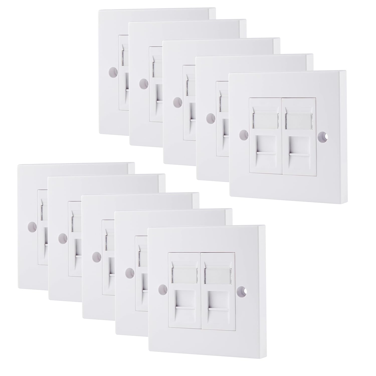 Rhinocables 2 Port Cat6a Ethernet Faceplate Single 1-Port/Double 2-Way Rj45 Socket Wall Plate For Ethernet Cable Networking (10, )