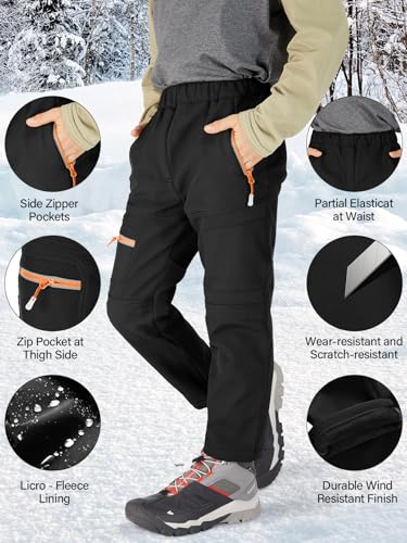 linlon Kids Boy's Snow Waterproof Pants Youth Fleece Lind Hiking Softshell Warm Insulated Trousers2