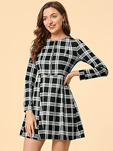 Allegra K Abito a Quadri con Zip Ginocollo Casual