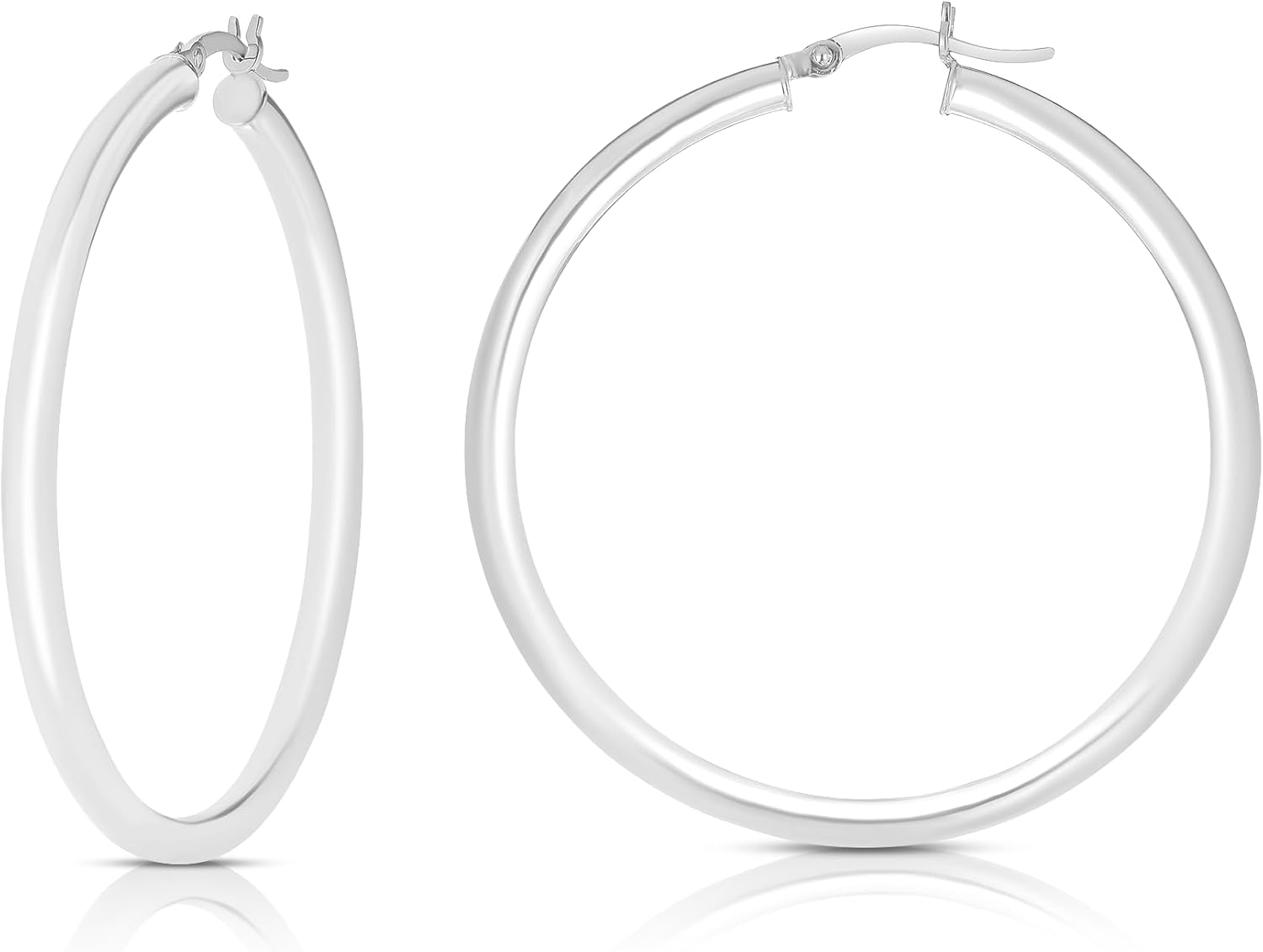 Floreo 14k White Gold 3mm High Polish Round Tube Hoop Earrings