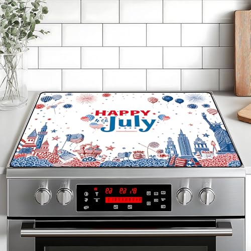Image of Patriotic Stove Top Cover,Stove Protector Mat, 4th of July American Flag Kitchen Decor, Heat Resistant for Electric Stove,28 x 20 Inch