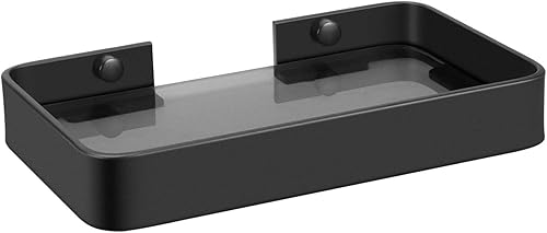 Miniatura 8 de Z metnal Estantes pequeños de vidrio para baño, estante flotante negro mate, mini organizador de estantes de pared, montaje en la pared (vidrio