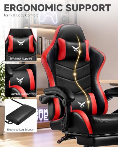 Image of LUCKRACER Gaming Chair, Comfy Computer Chair w /Footrest for Adults, Red