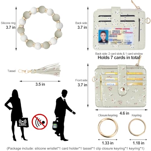 Image of COOLANS Silicone Bracelet Wristlet Wallet Credit Card Holder RFID ID Window Key Ring Tassel Slim Wallet Women Keychain Purse