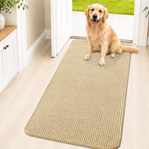Image of OLANLY Dog Door Mat for Muddy Paws 47x24, Absorbent Chenille Mud Doormat