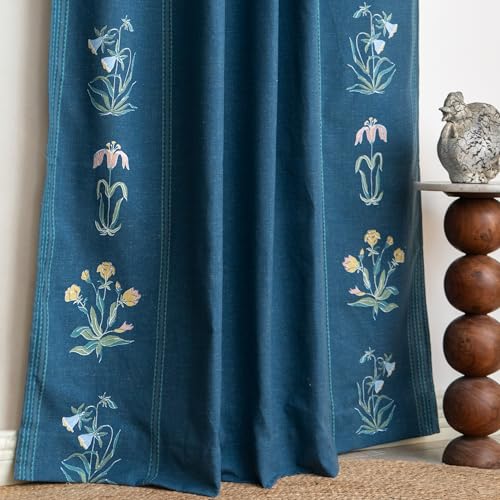 Image of Tranquebar Curtain Co. Cotton Curtains 8 Feet Long Set of 2,60-65% Room Darkening,Multi Blue Gul Print,Door Curtains 8 Feet Set of 2,Door Curtains 8 Feet Set of 2,BackTabs, Gul (244 cm)-Set of 2
