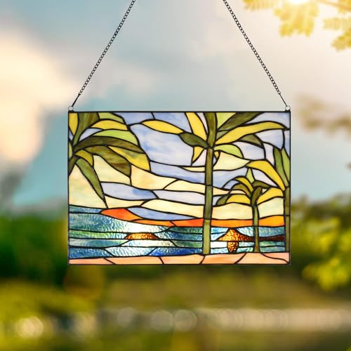 image for HomeBeauty Stained Glass Hanging Panel-14 Wx9.5 H Window Suncatcher Ti