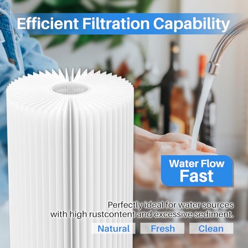 Image of ICEPURE 5 Micron 20 inch x 4.5 inch Whole House Pleated Sediment Filter Replacement Cartridge for Well Water, Compatible with ECP5-BB, AP810-2, HDC3001, SPC-45-1005, CP5-BB, ECP1-20BB, S1-20BB,R30-20BB, 2Pack