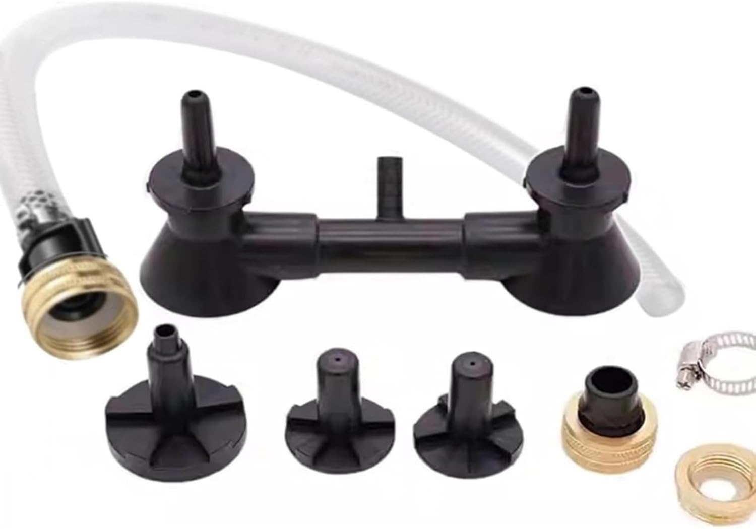 Double Blast Wine Rinser, Double Blast Bottle Washer, Carboy Washer, with 3/4'' and G 1/2 Adapter, 100cm Hose, 2 Size Nozzle, Homebrew Beer & Wine Bottle Cleaning Equipment.