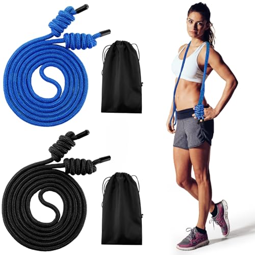 Lewtemi 2 Pcs Flow Rope for Fitness Double Woven Workout Rope Adjustable Length Flow Jump for Working out Men Women Training Exercise Gym Indoor Outdoor Beginner 9 ft(Blue Black 320g+550g)