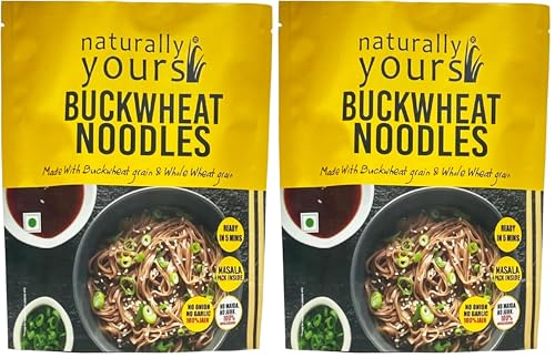 Image of Naturally Yours Buckwheat Soba Hakka Noodles | Kuttu Atta & Whole Wheat | No Maida, No Onion No Garlic, Jain Friendly, Vegan, Preservative Free | Tastemaker Inside | Healthy Noodles | 180g Pack of 4