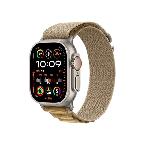 Apple Watch Ultra 2 [GPS + Cellular 49mm] Smartwatch, Sport Watch with Natural Titanium Case with Tan Alpine Loop – M. Fitness Tracker, Precision GPS, Action Button, Carbon Neutral