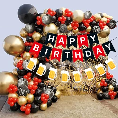 Image of Beer Birthday Banner for Beer Party and Birthday Wedding Party Supplies (Black+Red)